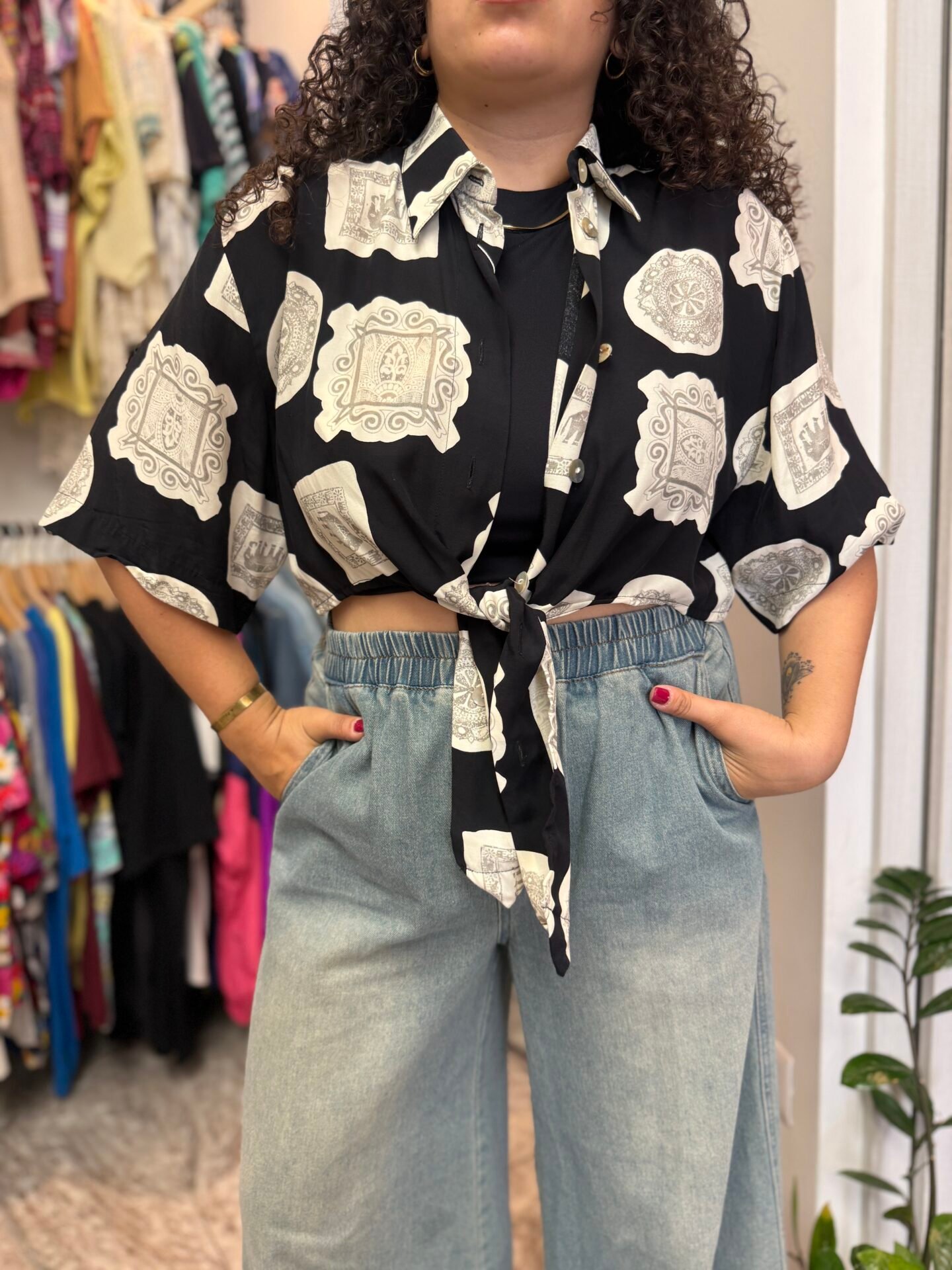 Camicia crop B/N