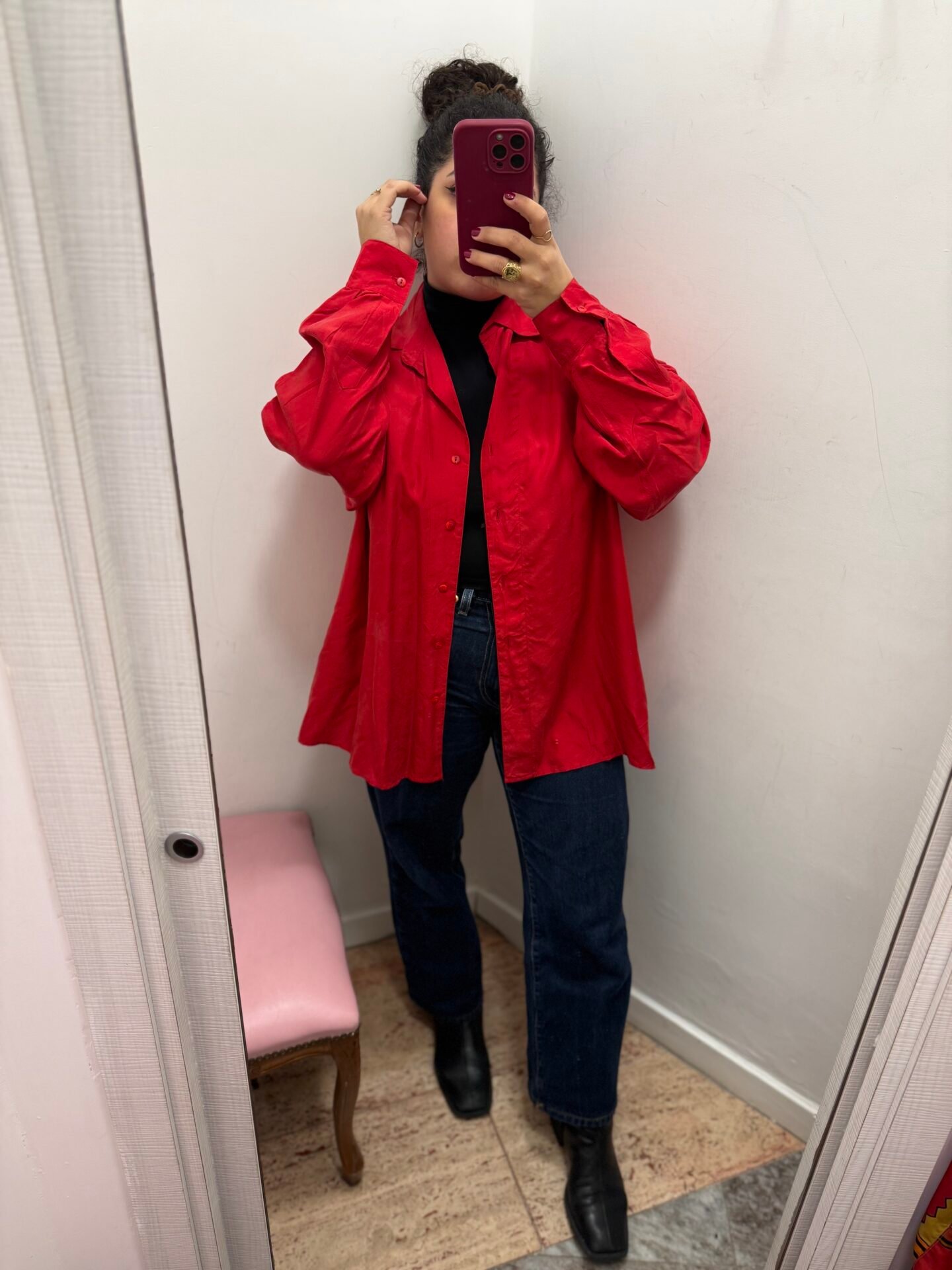 Camicia rossa in seta L/XL