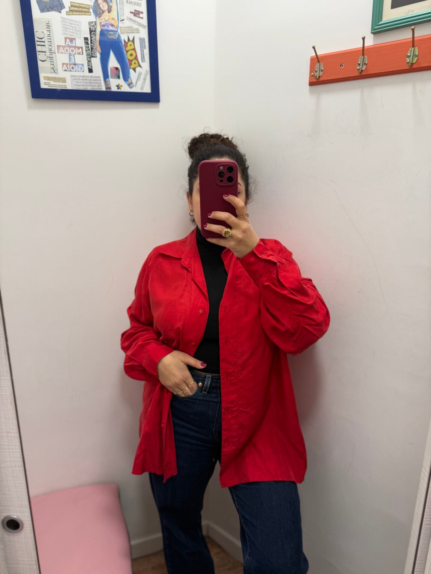 Camicia rossa in seta L/XL