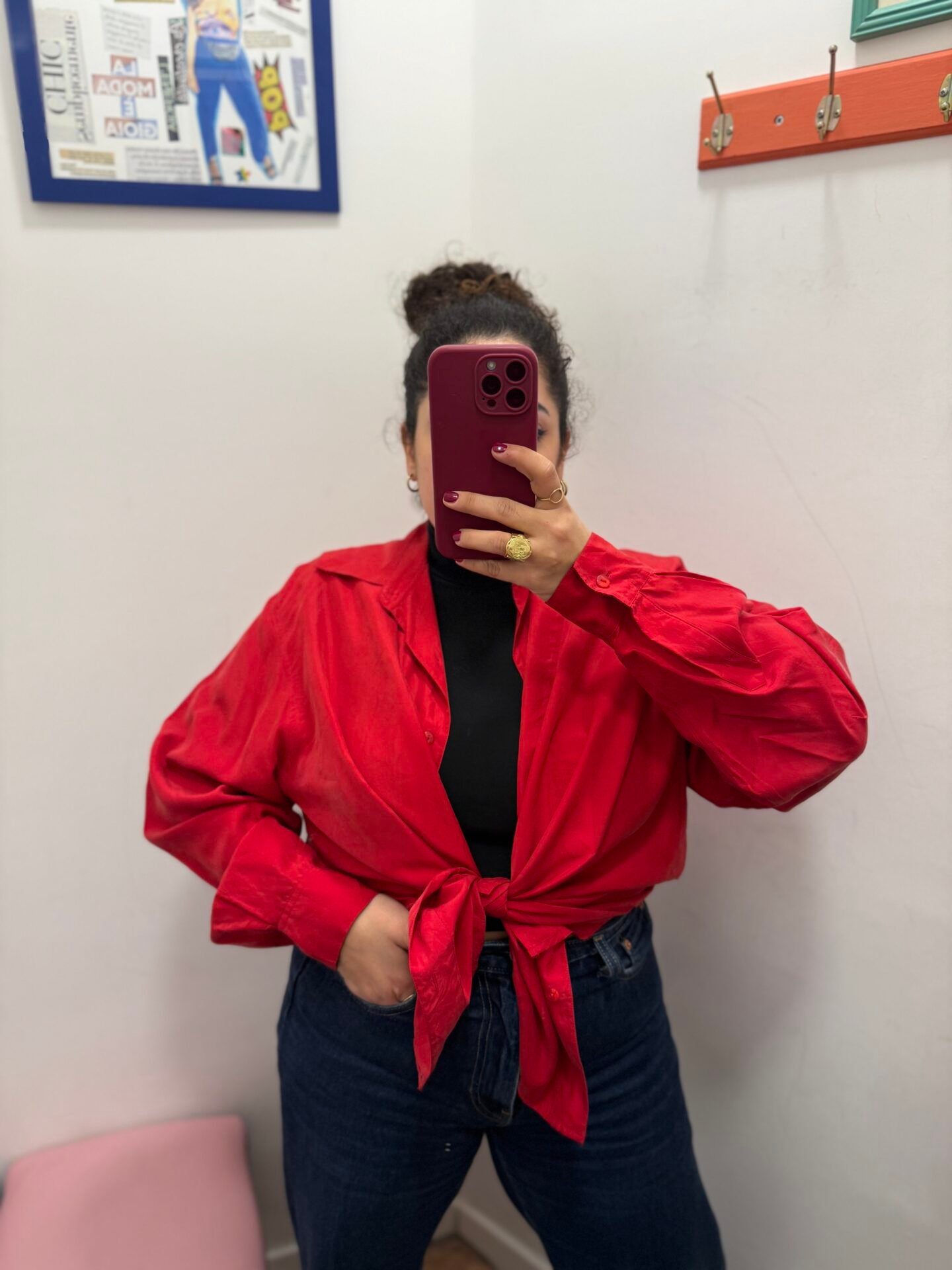 Camicia rossa in seta L/XL