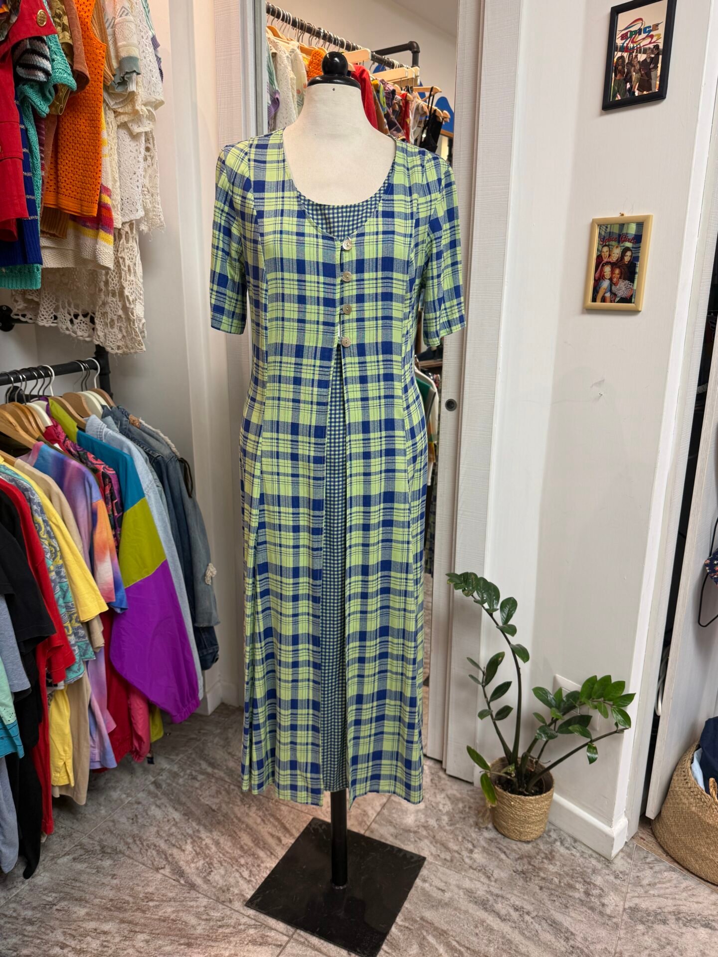 Vestito Vichy verde e blu