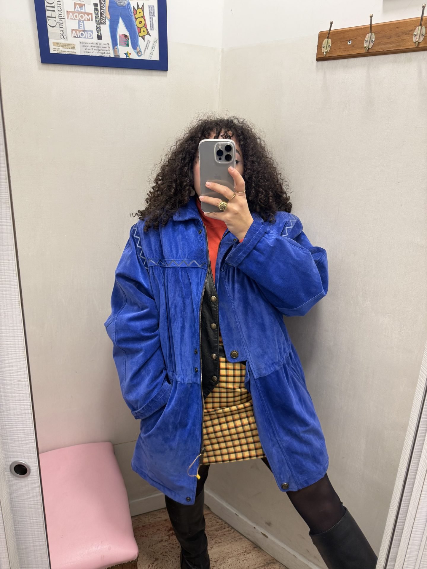 Giacca in pelle blu elettrico