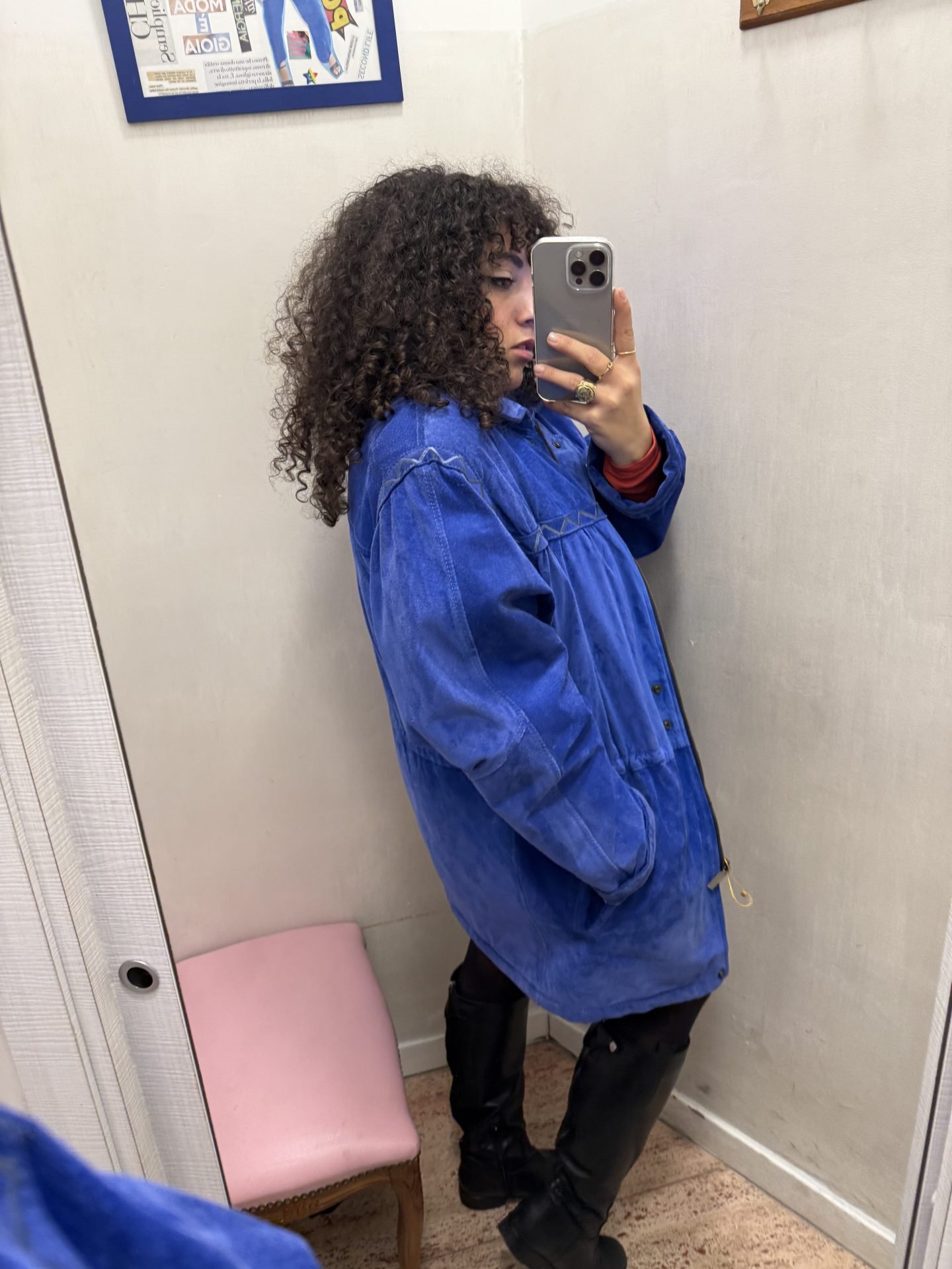 Giacca in pelle blu elettrico