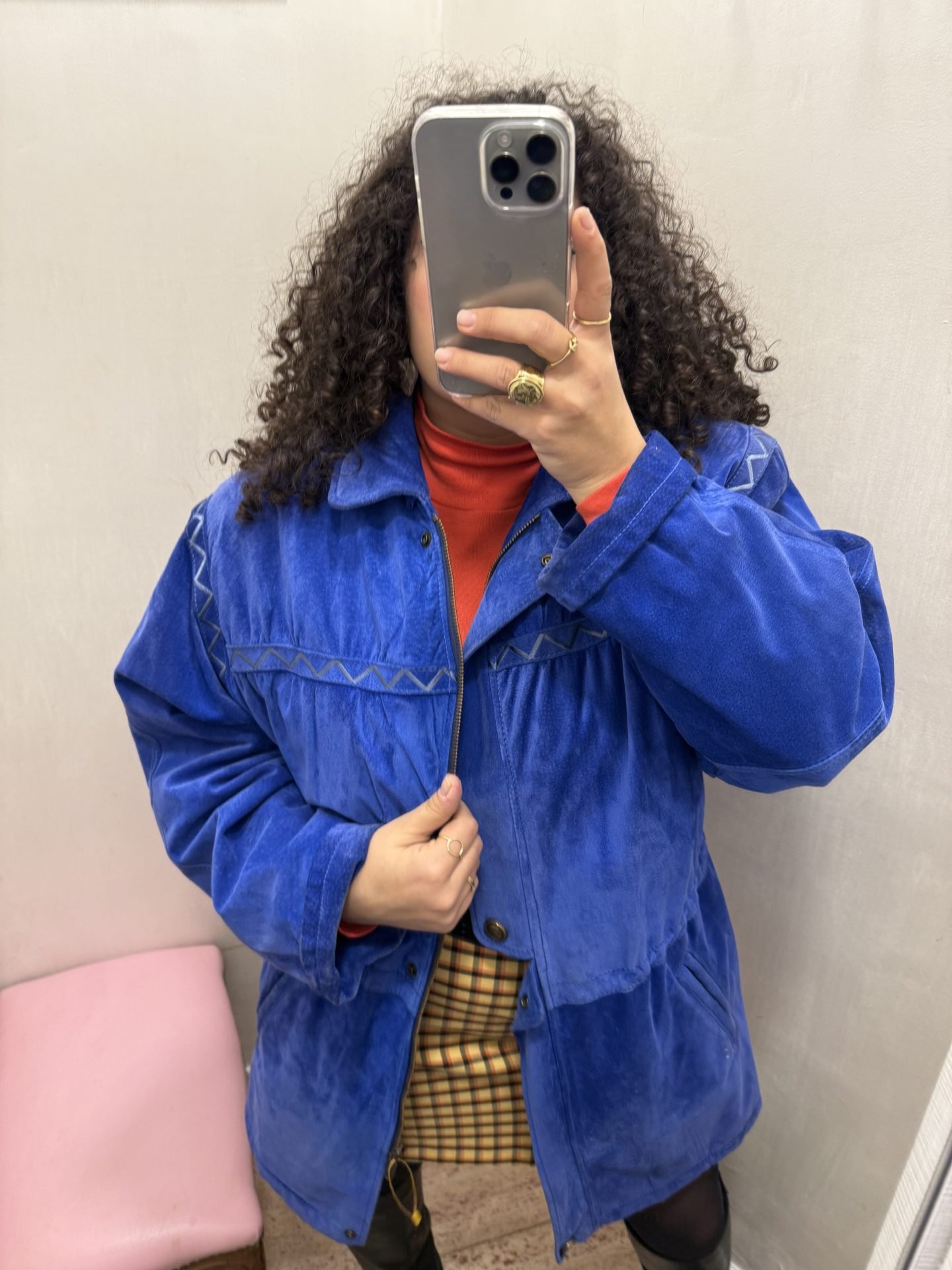 Giacca in pelle blu elettrico