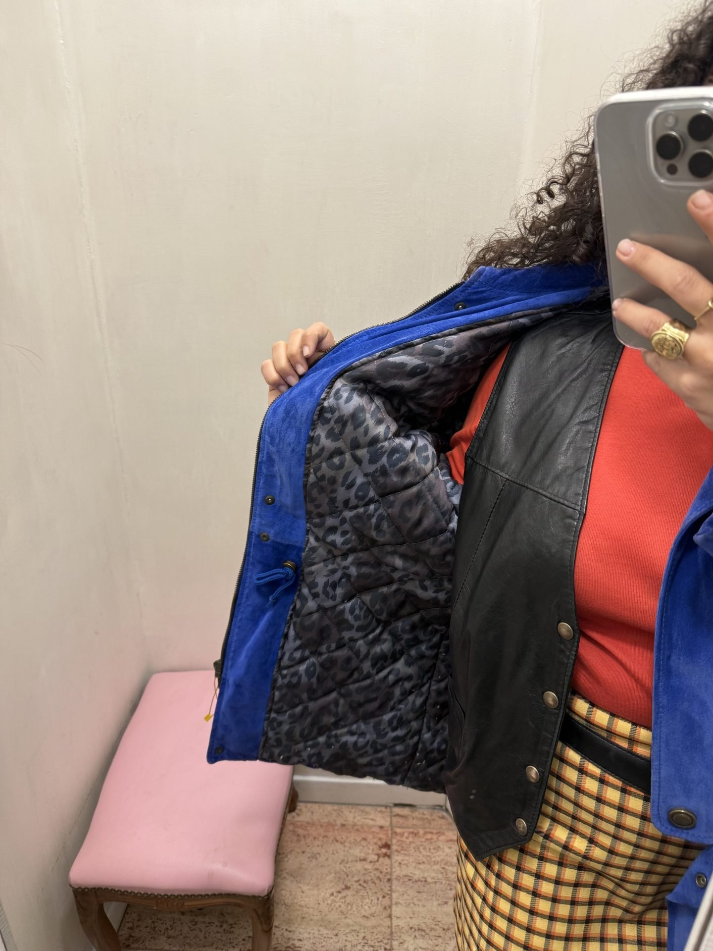 Giacca in pelle blu elettrico