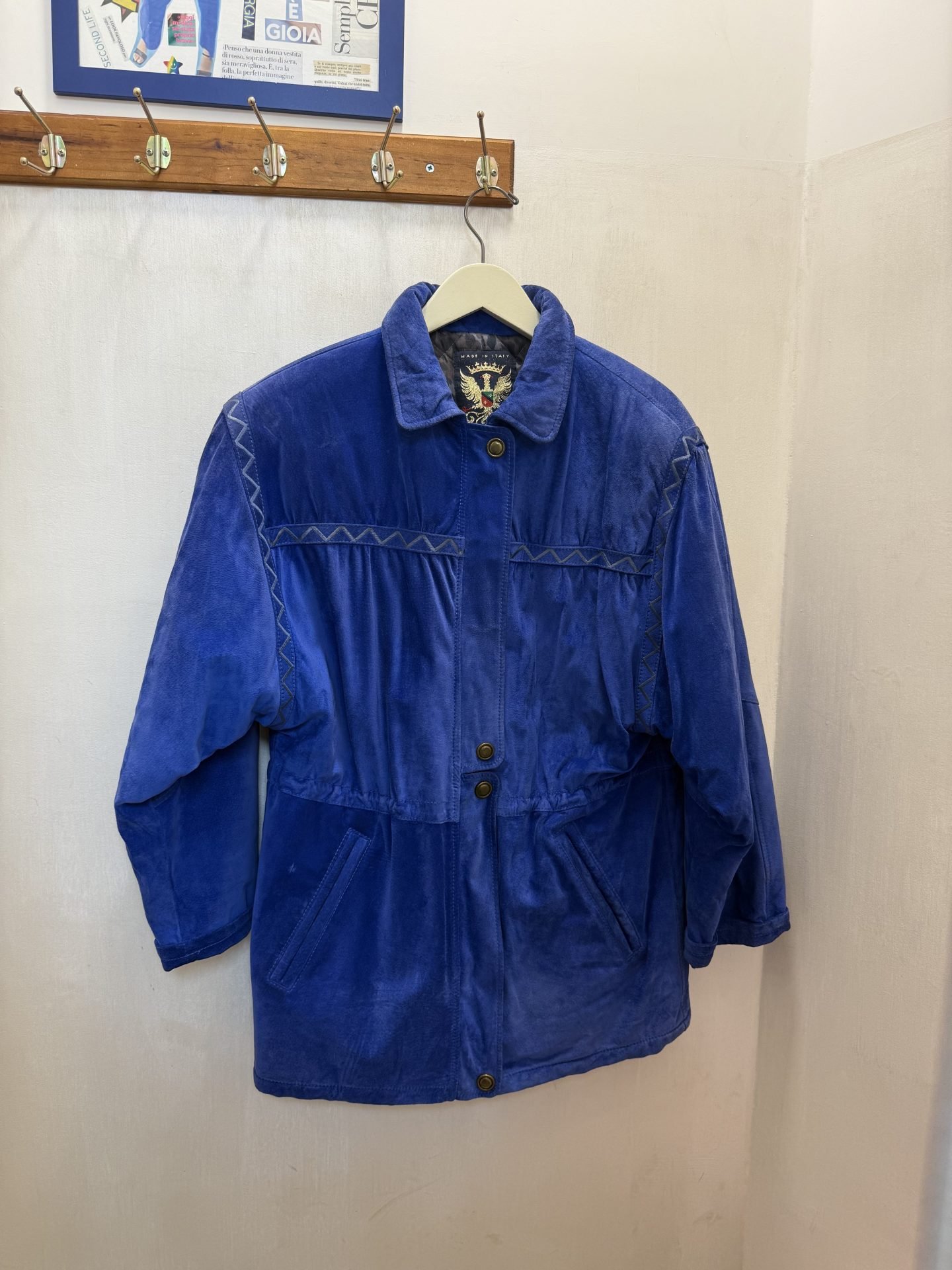 Giacca in pelle blu elettrico