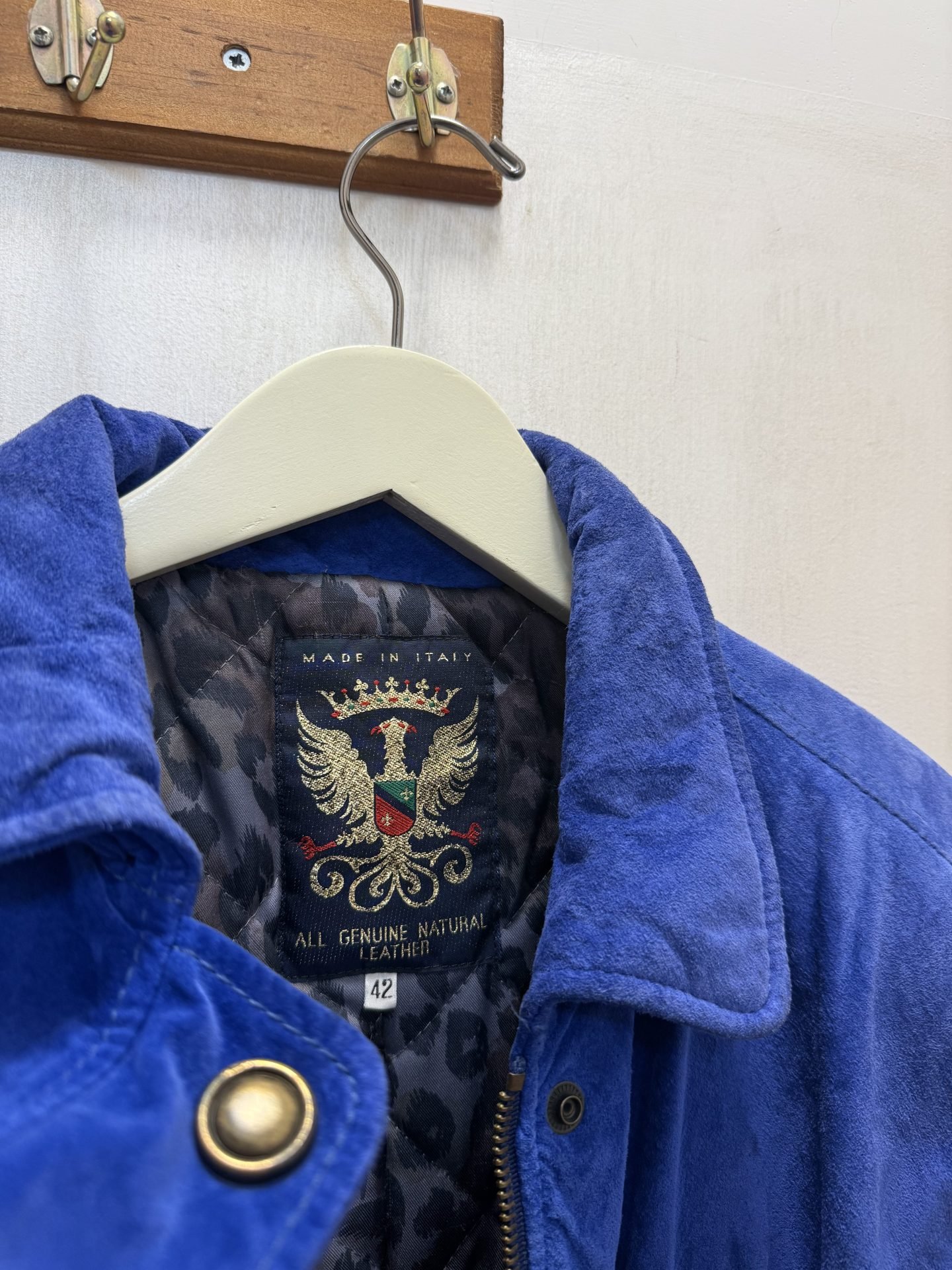 Giacca in pelle blu elettrico