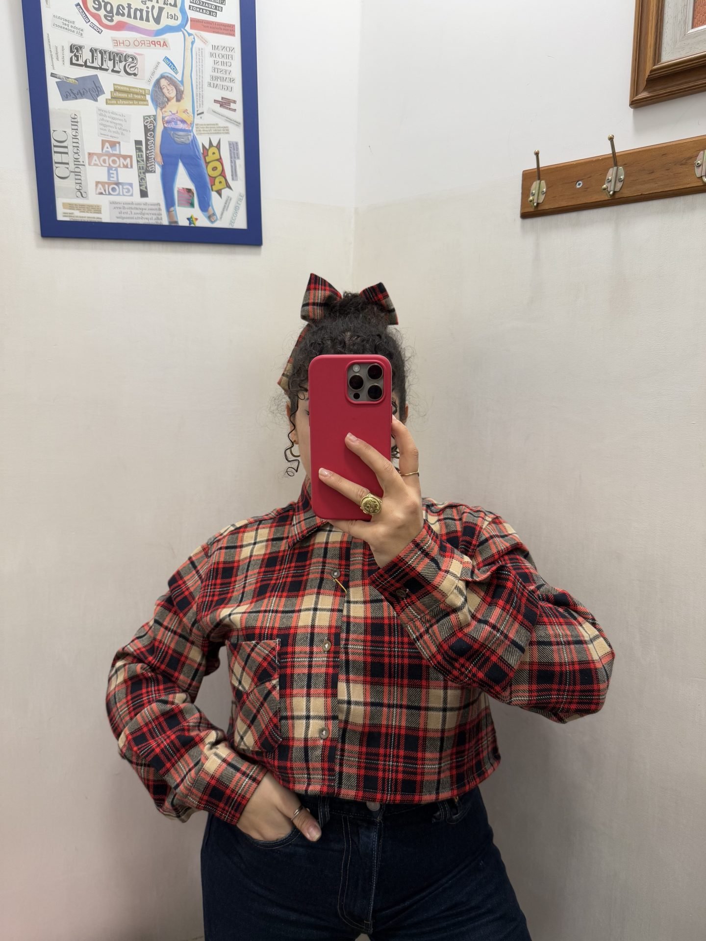 Camicia tartan crop + fiocco