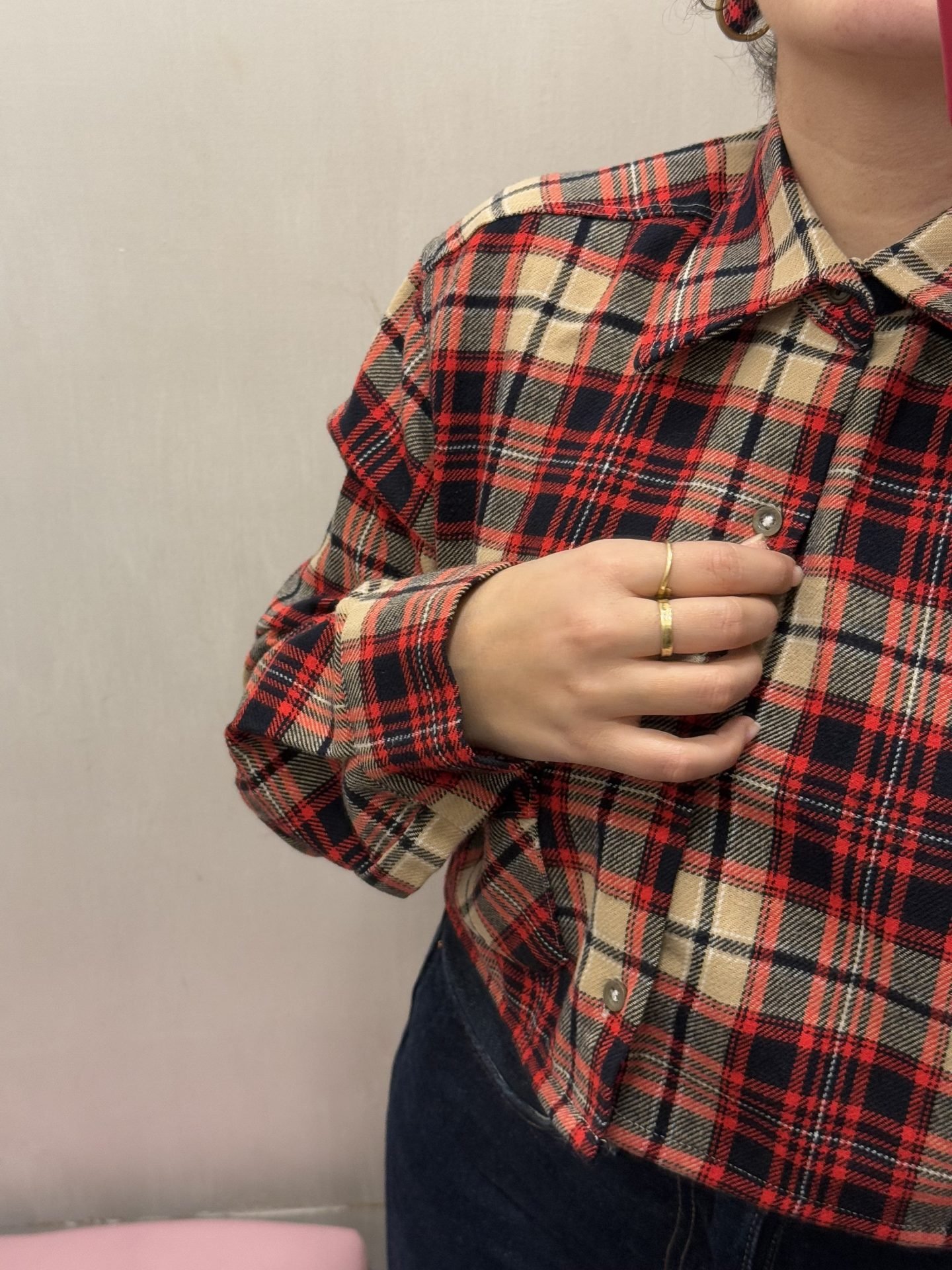 Camicia tartan crop + fiocco