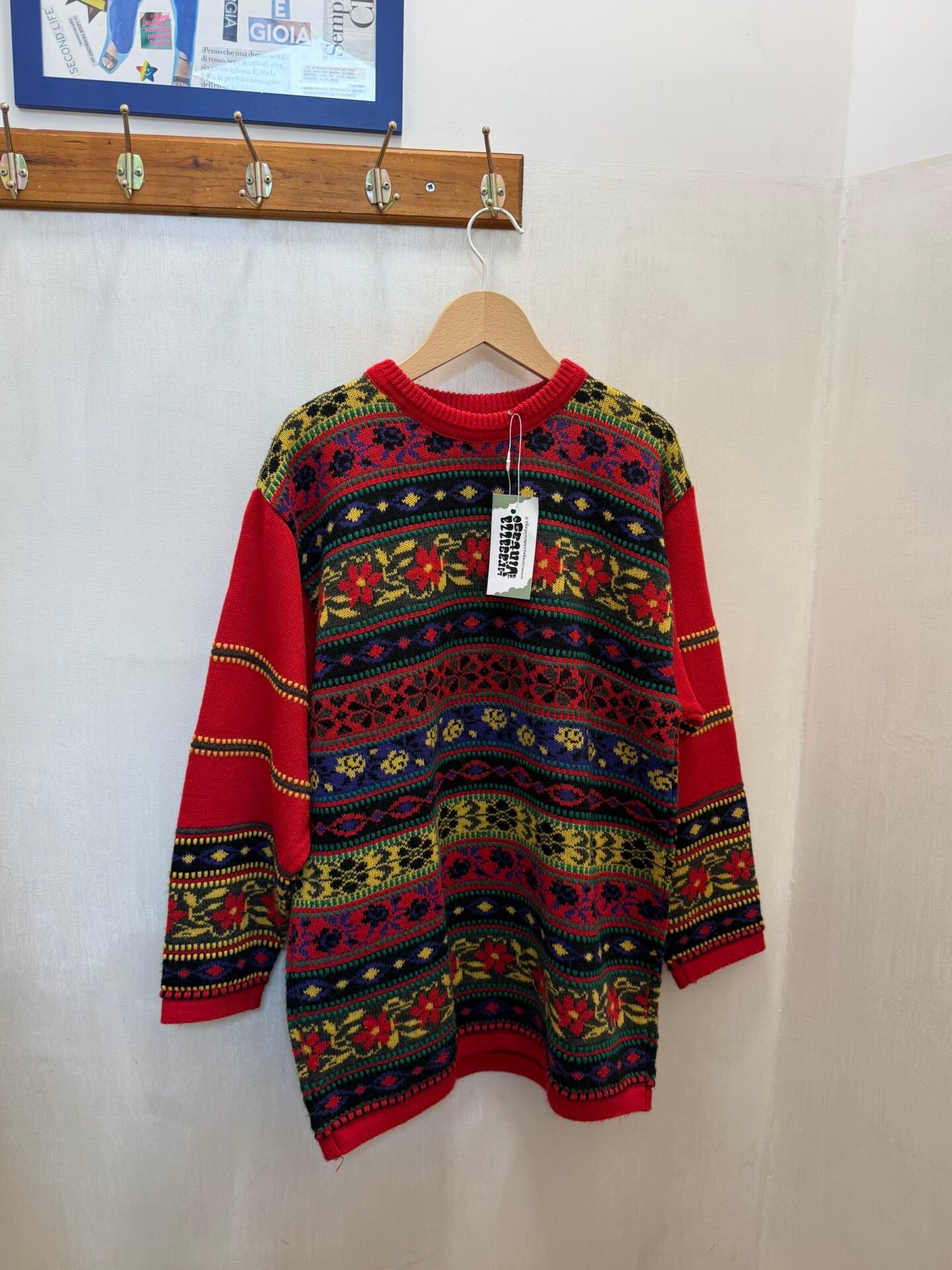 Maglione rosso fantasia