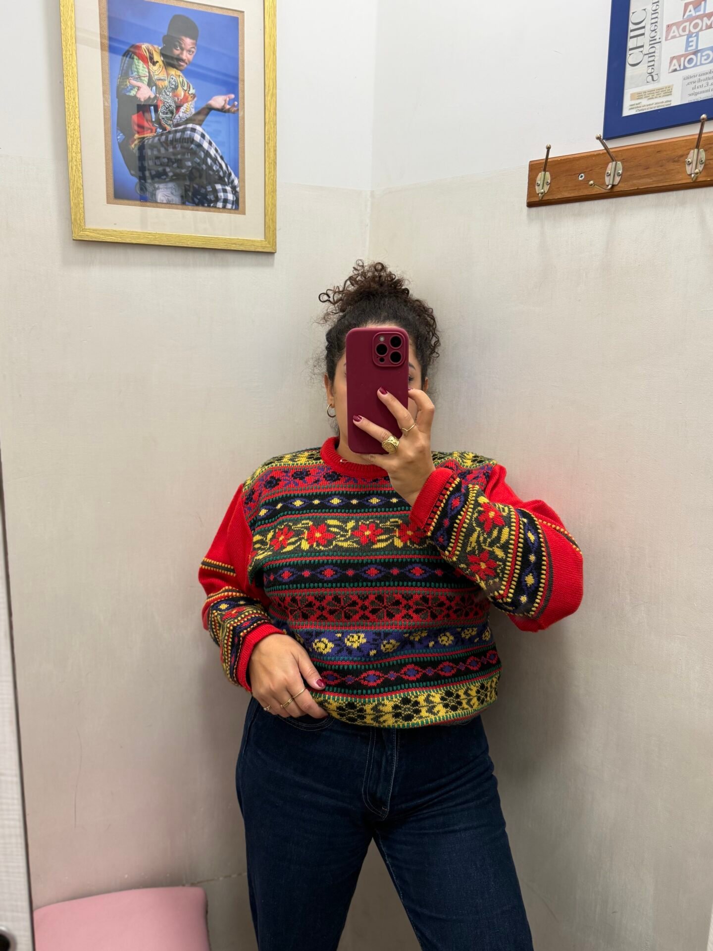 Maglione rosso fantasia