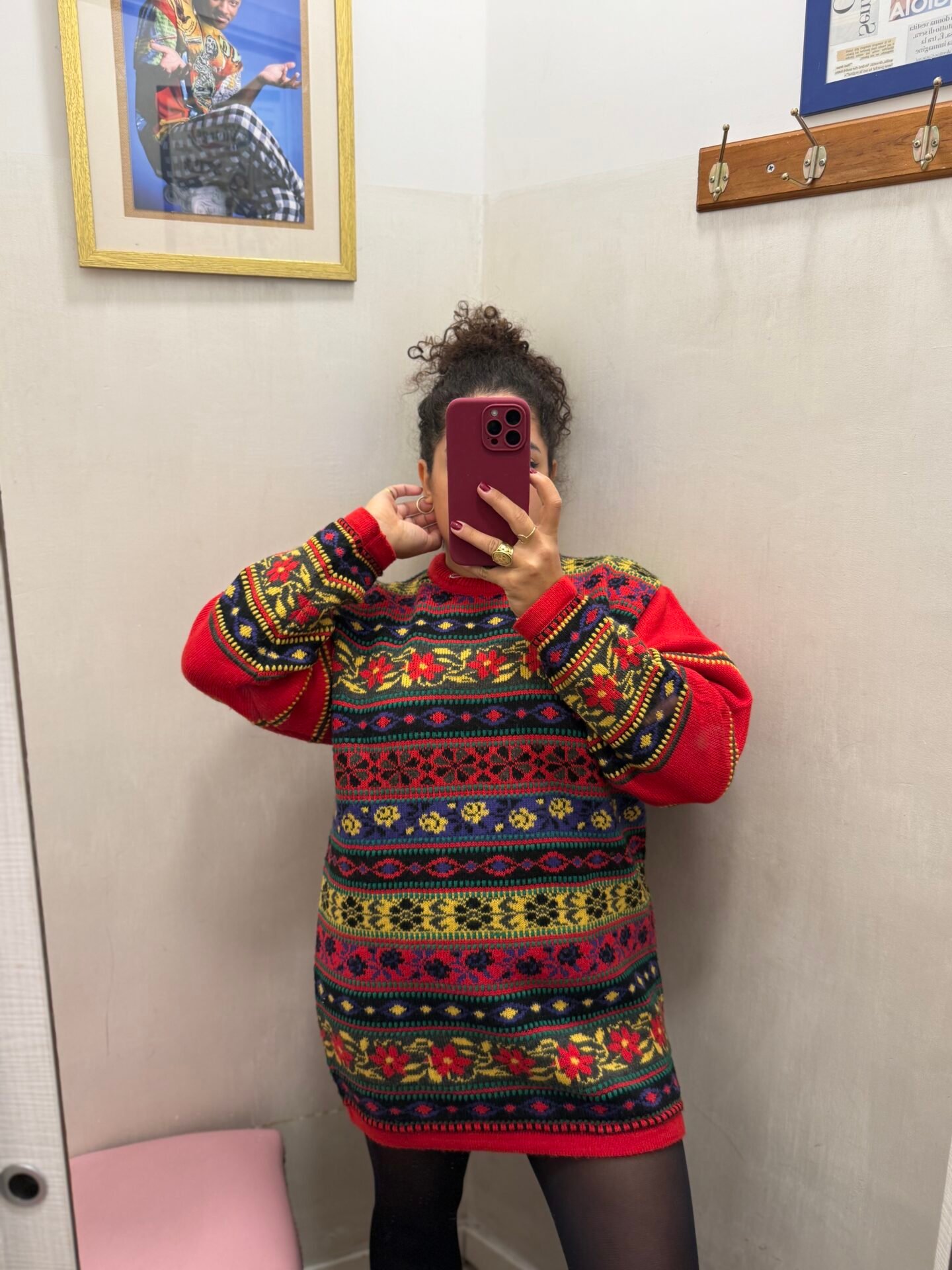 Maglione rosso fantasia