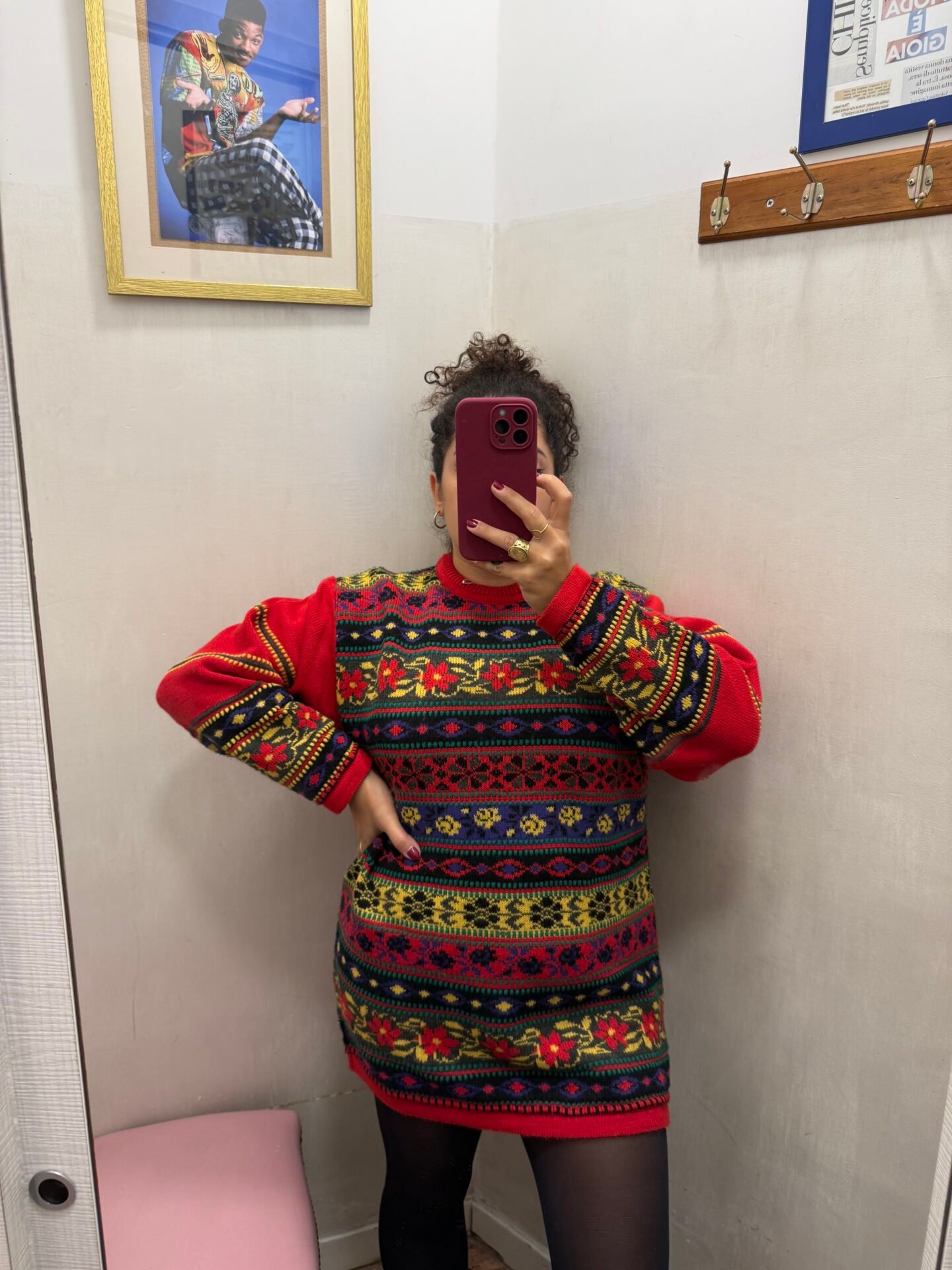 Maglione rosso fantasia