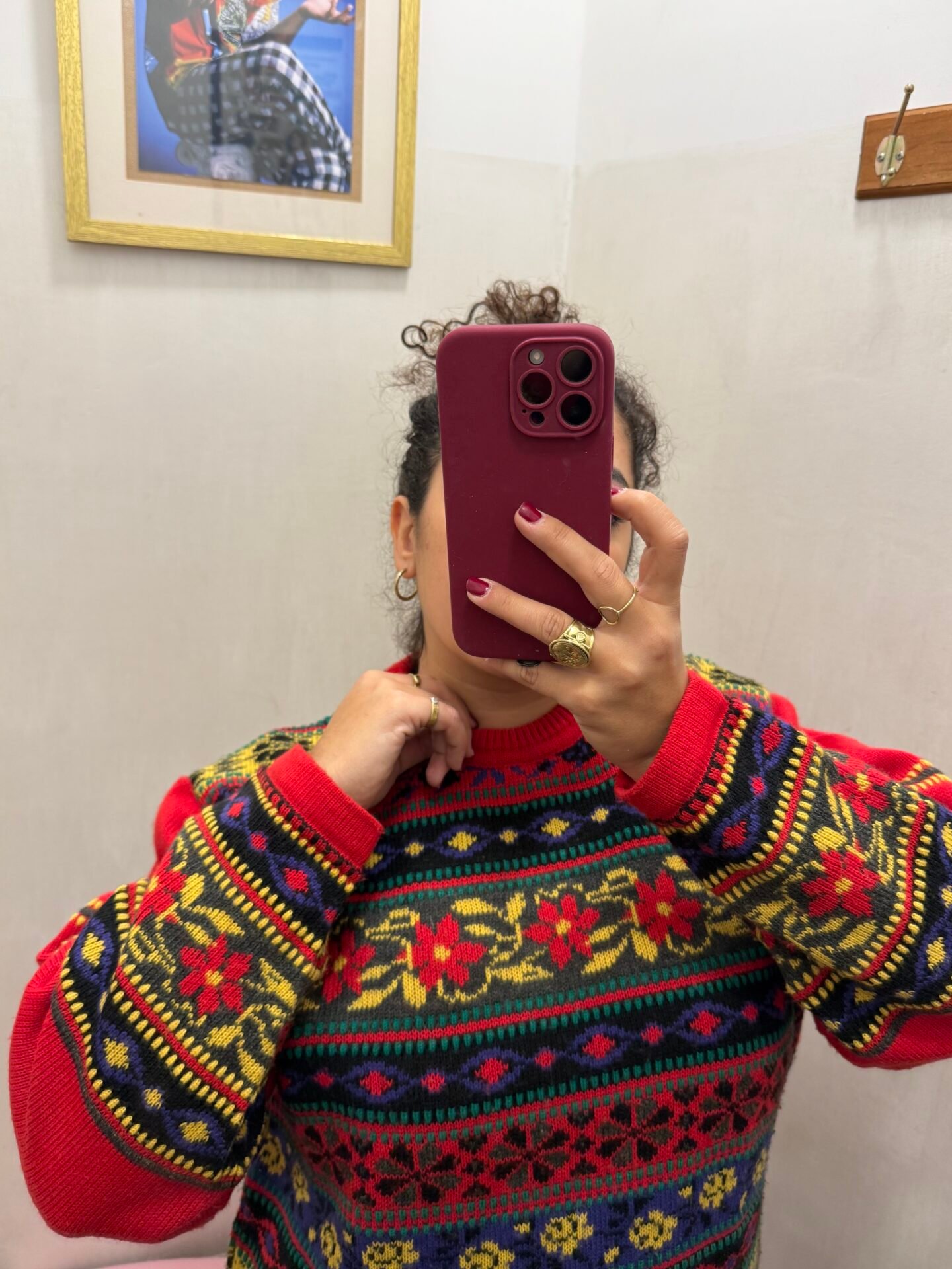 Maglione rosso fantasia