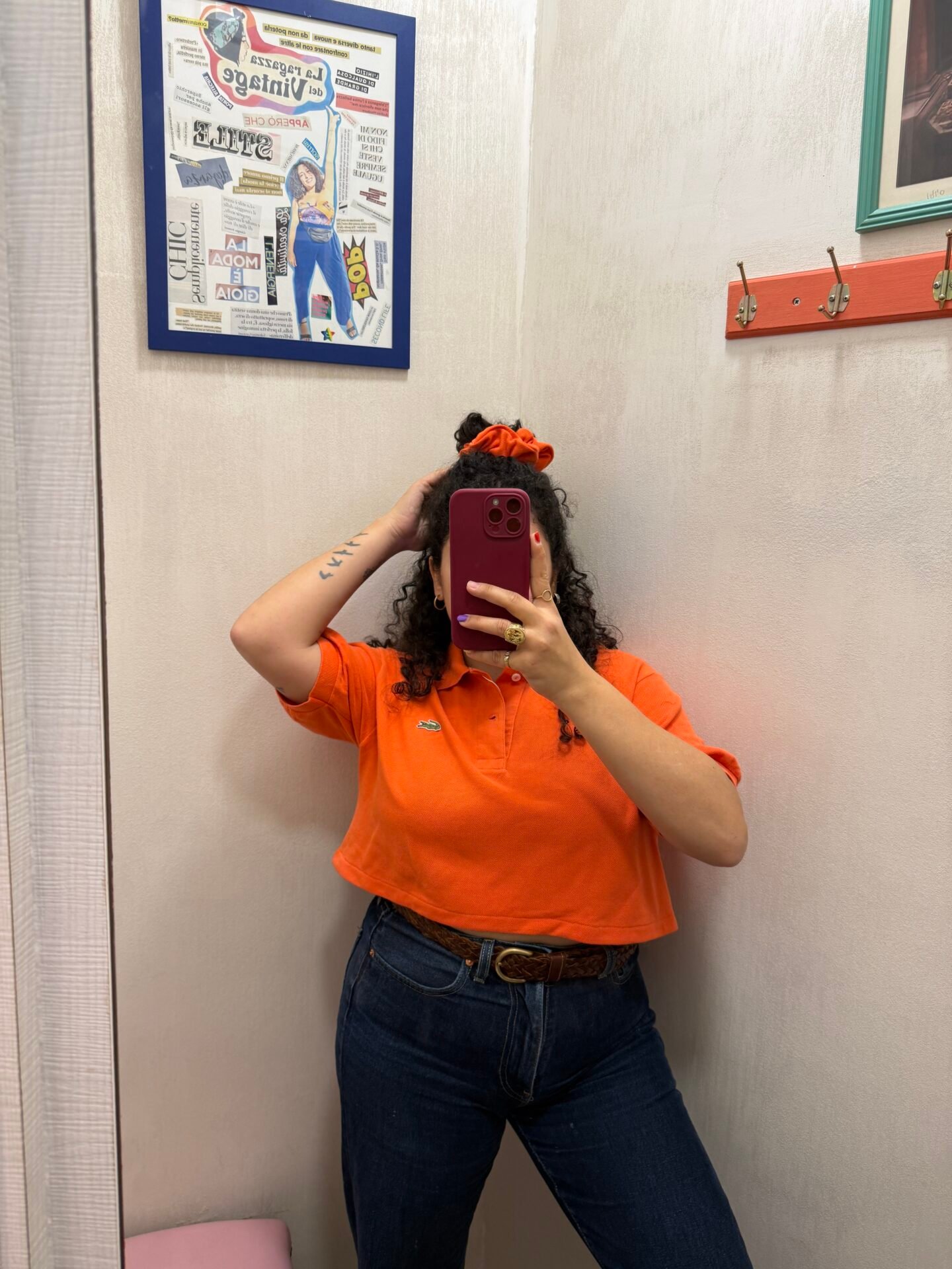 Polo Lacoste arancione crop + Scrunchies