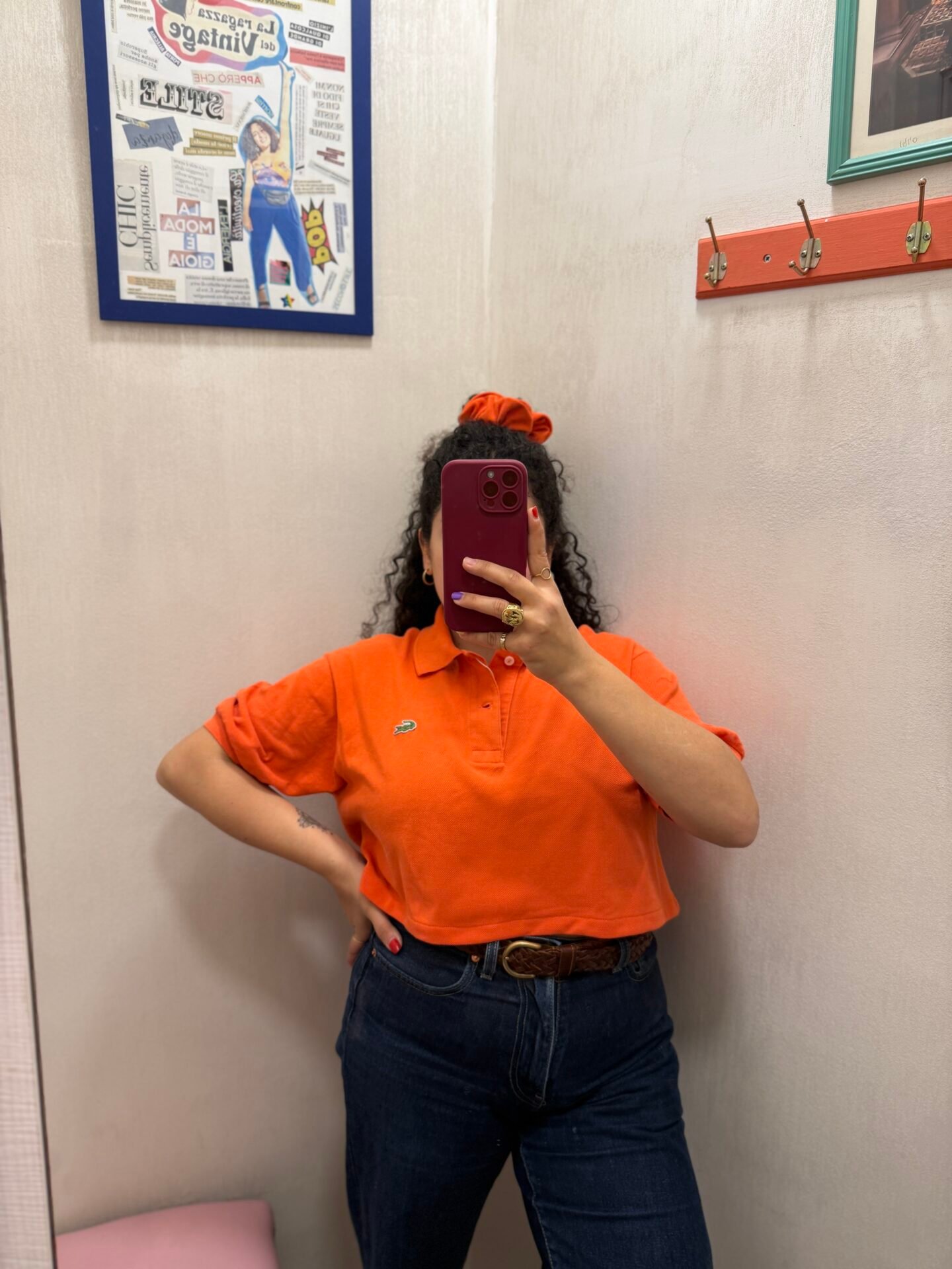 Polo Lacoste arancione crop + Scrunchies