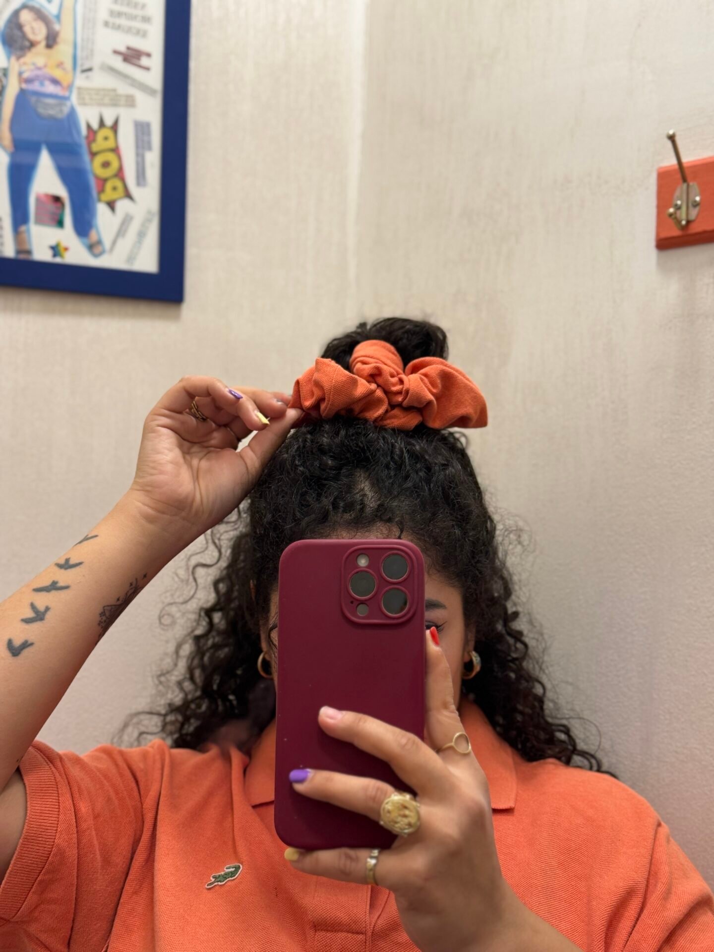 Polo Lacoste arancione crop + Scrunchies