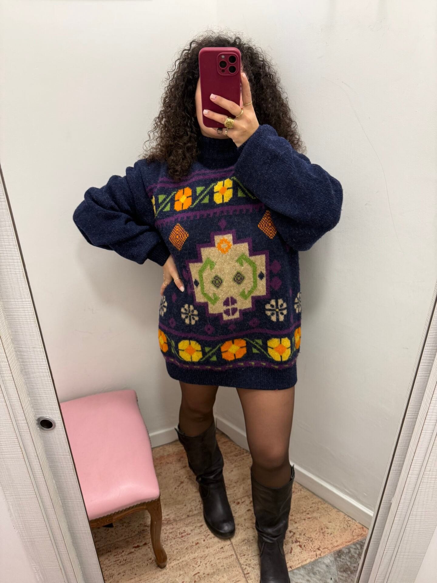 Maglione blu a fantasia