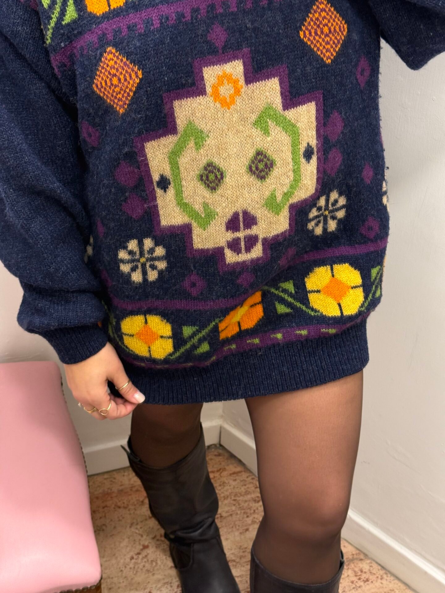 Maglione blu a fantasia