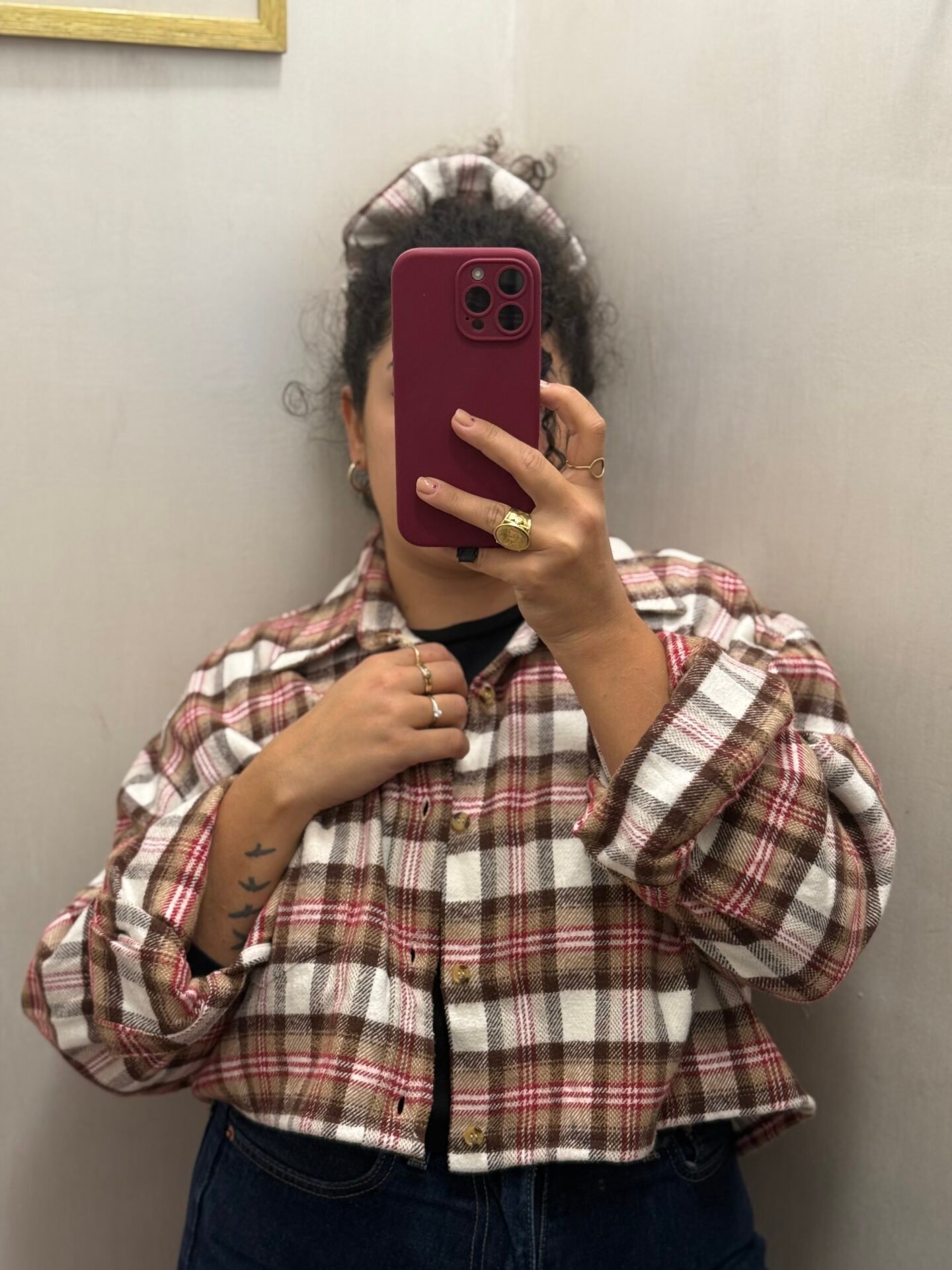 Camicia crop tartan + scrunchies