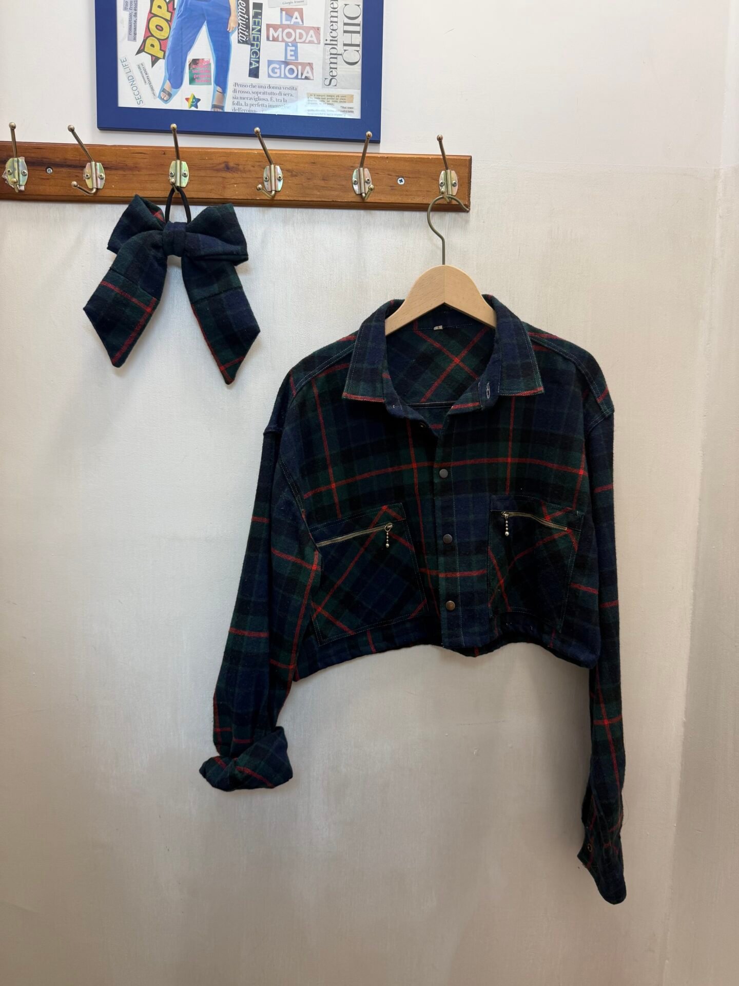 Camicia crop tartan + fiocco