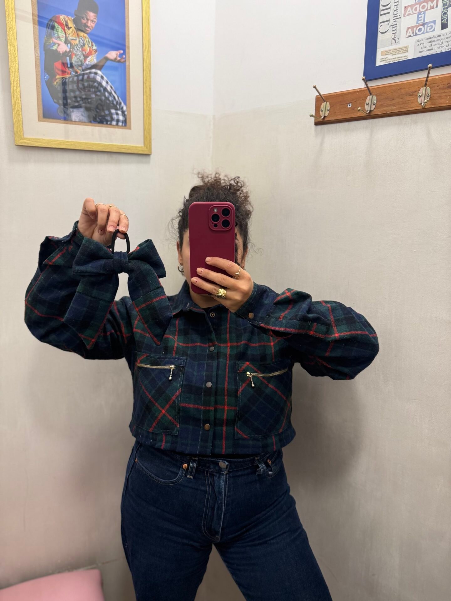 Camicia crop tartan + fiocco