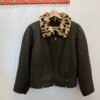 Giacca pelle marrone collo leopardato