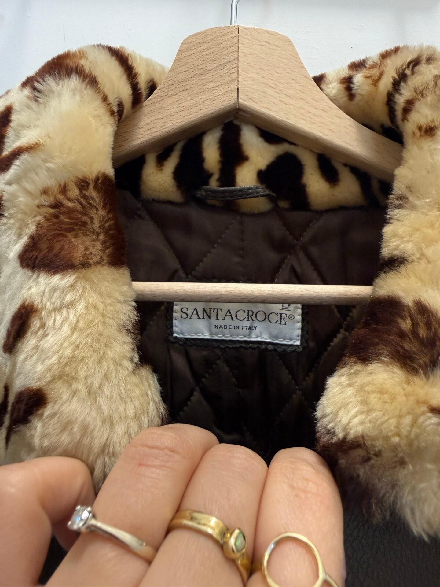 Giacca pelle marrone collo leopardato