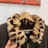 Giacca pelle marrone collo leopardato